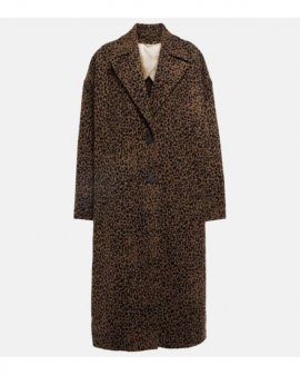 Women's Brown Leopard-print Jacquard Coat