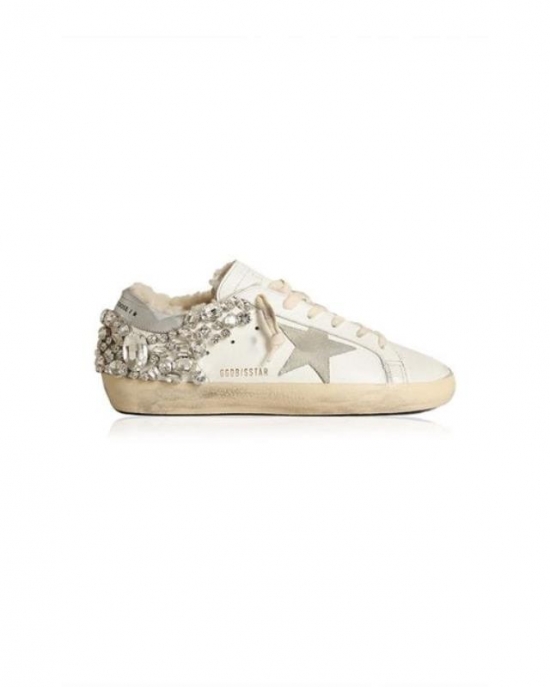 Women's White Superstar Shearling-lined Studded Leather Sneakers