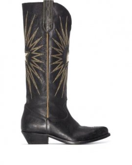 Women's Black Wish Star Mid-calf Leather Boots