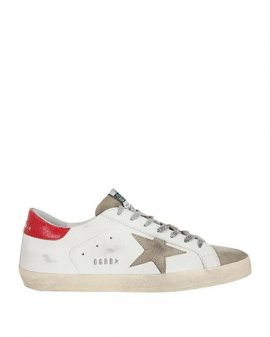 Men's White Super Star Leather Upper Suede Toe And Star Crack Leather Heel Metal Lettering