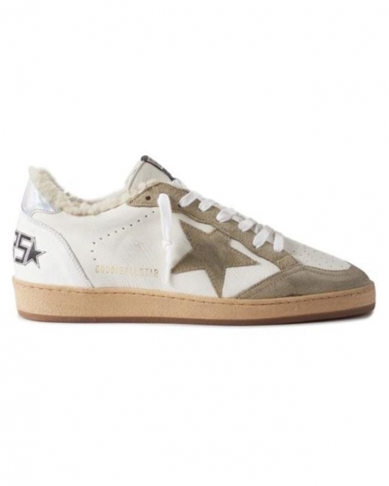 Men's White Ball Star Shearling-lined Distressed Leather And Suede Sneakers