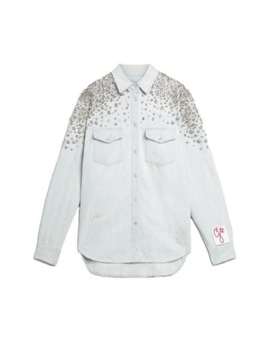 Women's White Bleached Denim Boyfriend Shirt