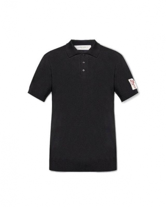 Men's Black Logo Patch Polo Shirt