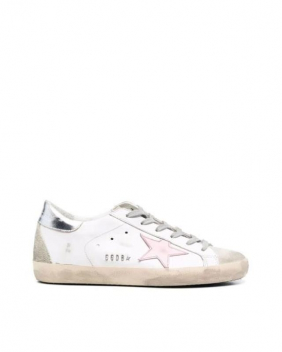 Women's White Super-star Leather Upper And Star Suede Toe And Spur Laminated Heel Metal Lettering