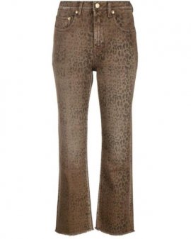 Women's Brown Violet Faded Leopard-print Kick Flare Jeans