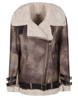 Women's Brown Gray Leather Jacket