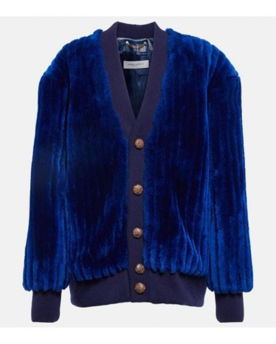 Women's Blue Shearling Cardigan