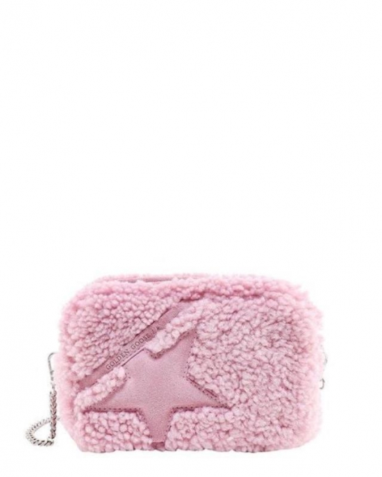 Women's Pink Fur Star Patch Shoulder Bag