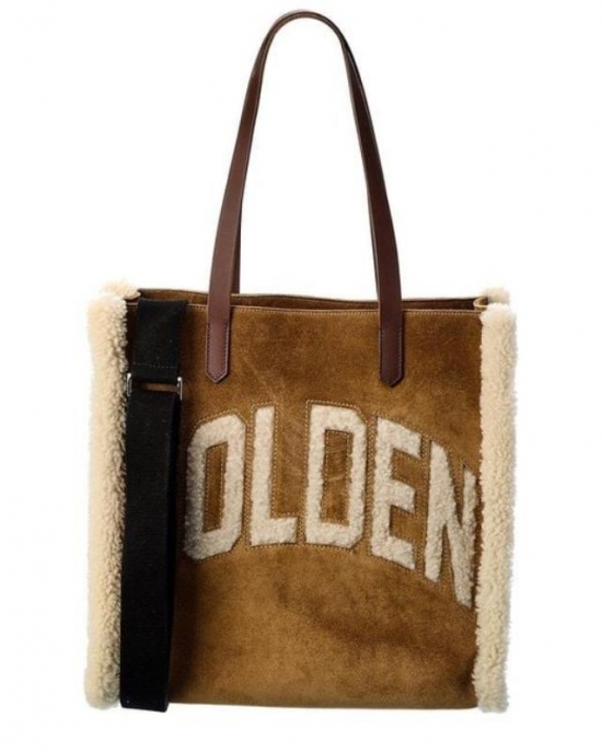 Women's Brown California North-south Suede & Shearling Tote