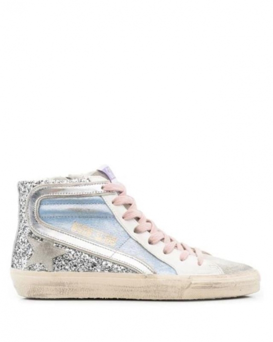 Women's White Slide Glitter-detail High-top Sneakers