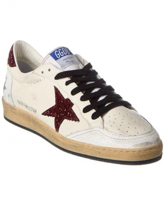 Men's White Ballstar Leather & Glitter Sneaker