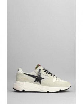 Men's White Running Sneakers In Gray Suede And Fabric