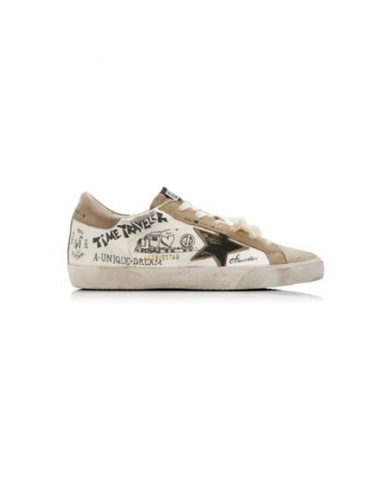 Women's White Super-star Printed Suede And Leather Sneakers