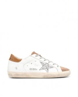 Women's White Super-star Leather Upper Suede Star Glitter Heel Tejus Print Leather Heel Metal Lettering
