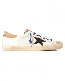 Men's White Superstar Distressed Leather And Suede Sneakers