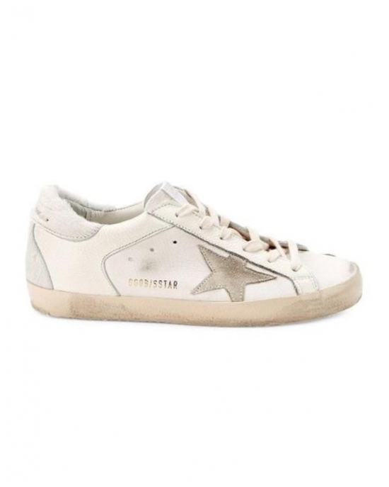 Women's Natural Super-star Calf Hair Trim Leather Sneakers